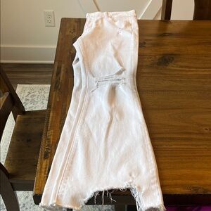 Flying Monkey Blue Cove distressed mid rise white flare jeans